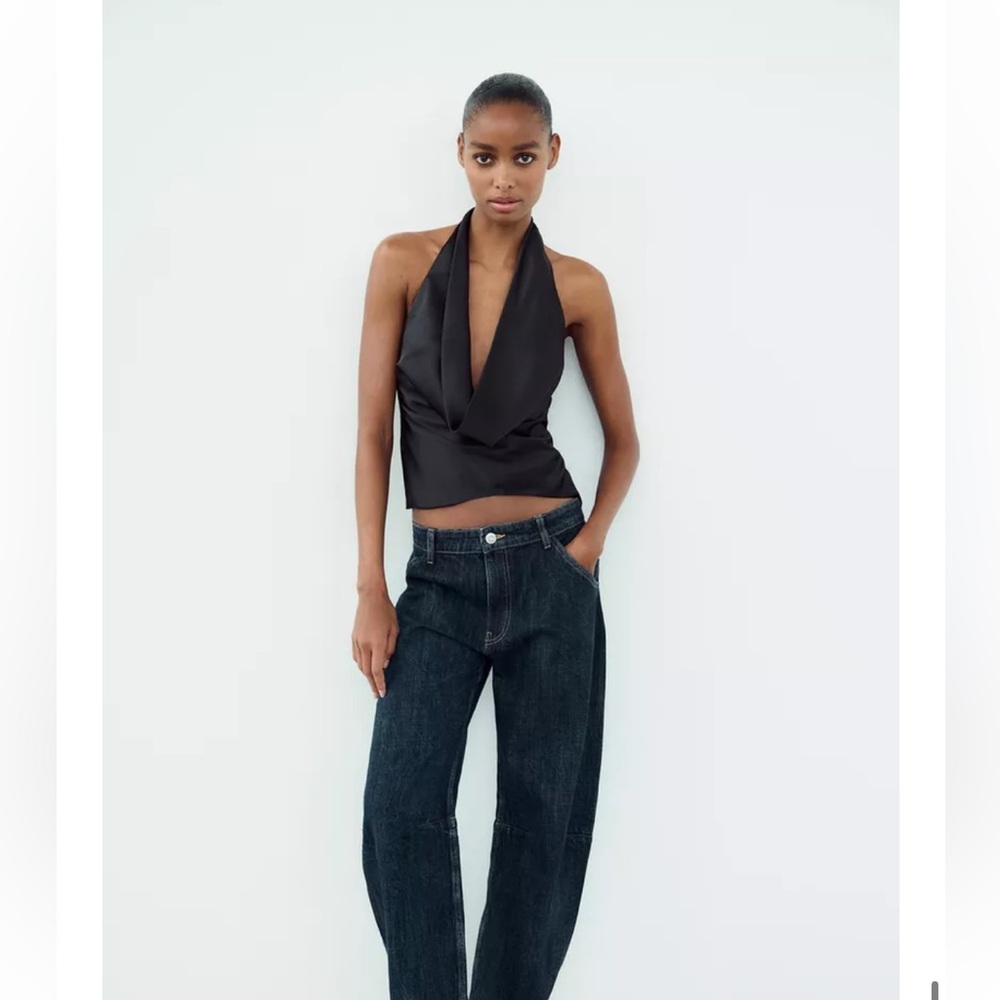Zara Satin Effect Bow Halter Top